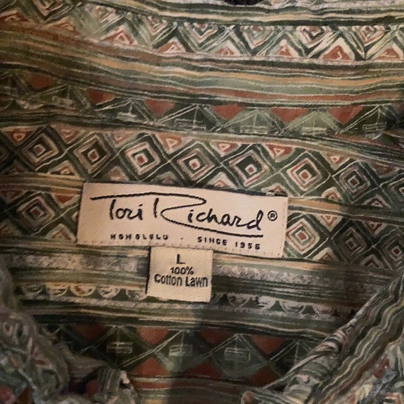 Tori Richard Funky green pattern men’s large casual button down - Picture 3 of 4